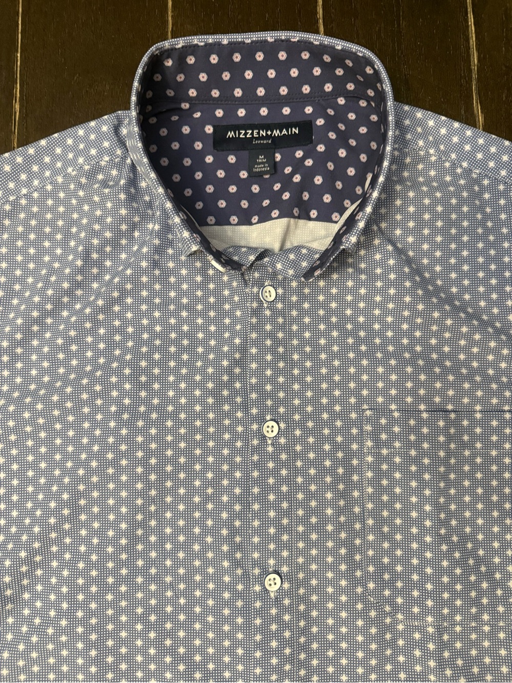 Mizzen+Main Leeward Performance Shirt Mens M Trim Fit Blue White Stretch